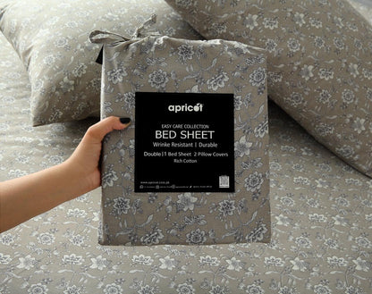 3 PCs Double Bed Sheet With Same Packing-Heritage Floral Bed Sheets Apricot
