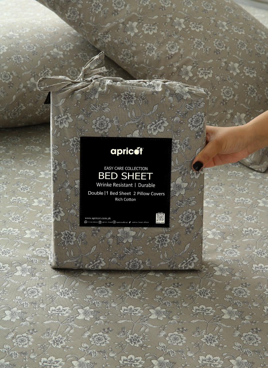 3 PCs Double Bed Sheet With Same Packing-Heritage Floral Bed Sheets Apricot