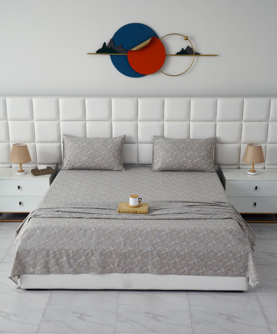 3 PCs Double Bed Sheet With Same Packing-Heritage Floral Bed Sheets Apricot