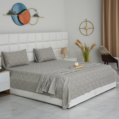 3 PCs Double Bed Sheet With Same Packing-Heritage Floral Bed Sheets Apricot