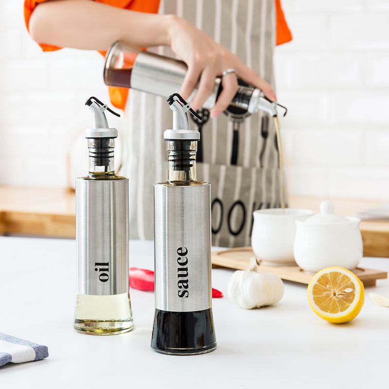 Glass Containers Glass & Stainless Steel Oil Pot (SA2510-015) Spice and sugar Jar Apricot