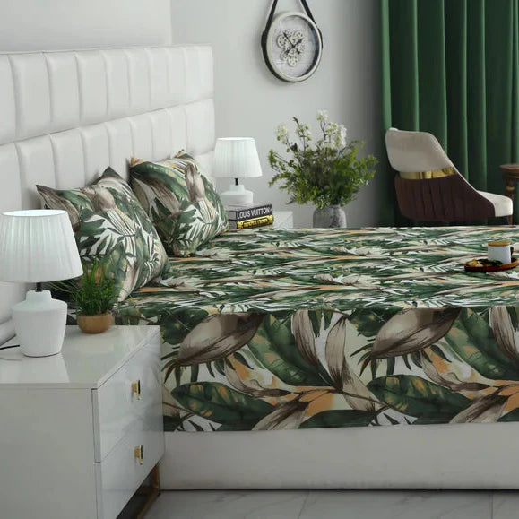 2Pcs Single Bed Sheet-Emerald Feathers single bed sheet Apricot