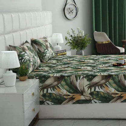 2Pcs Single Bed Sheet-Emerald Feathers single bed sheet Apricot