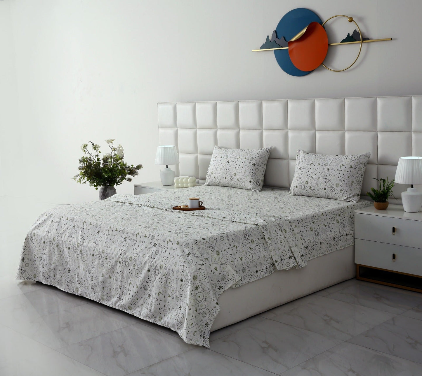 3 PCs Double Bed Sheet With Same Packing-Floral Patchwork Bed Sheets Apricot