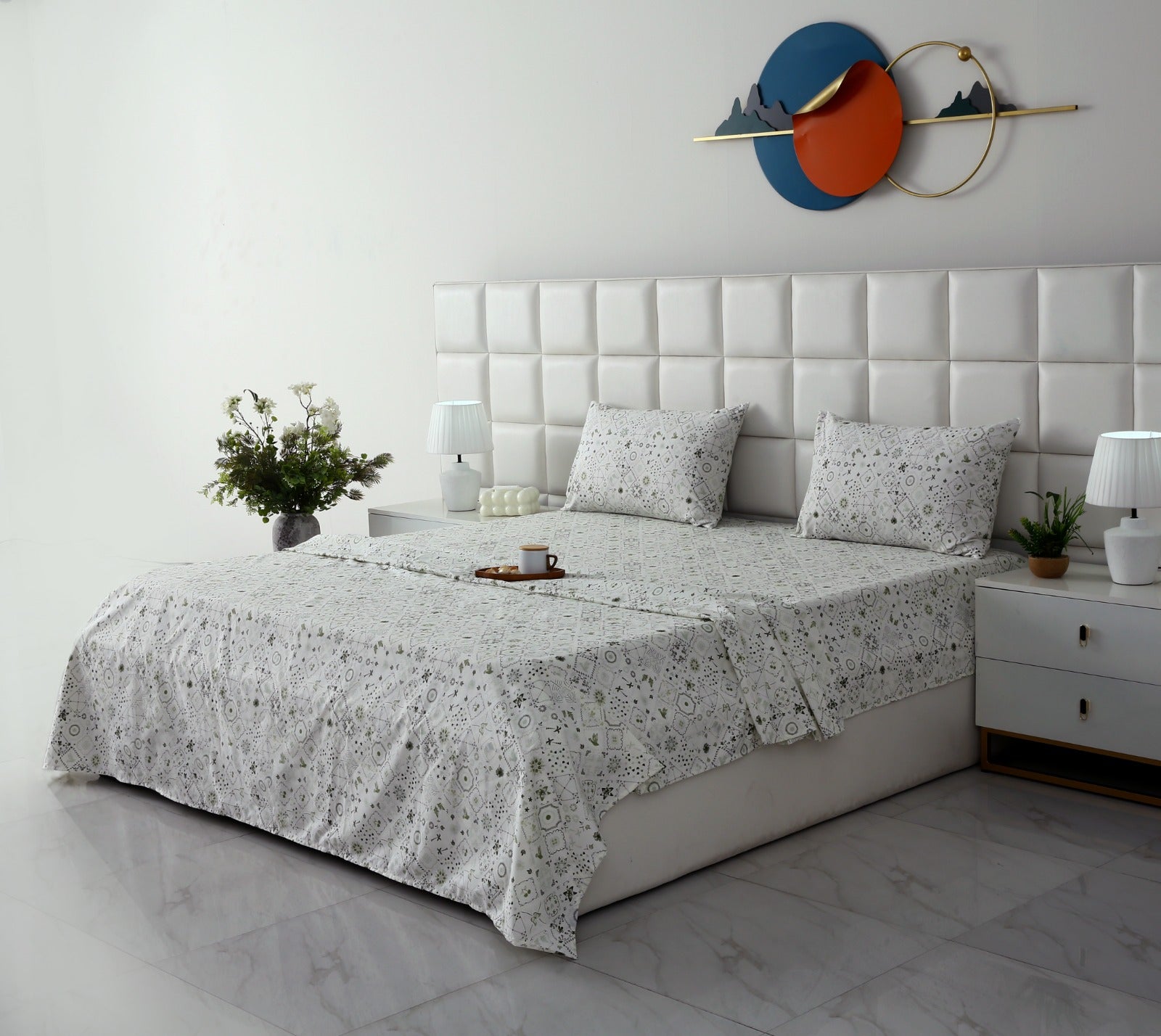 3 PCs Double Bed Sheet With Same Packing-Floral Patchwork Bed Sheets Apricot