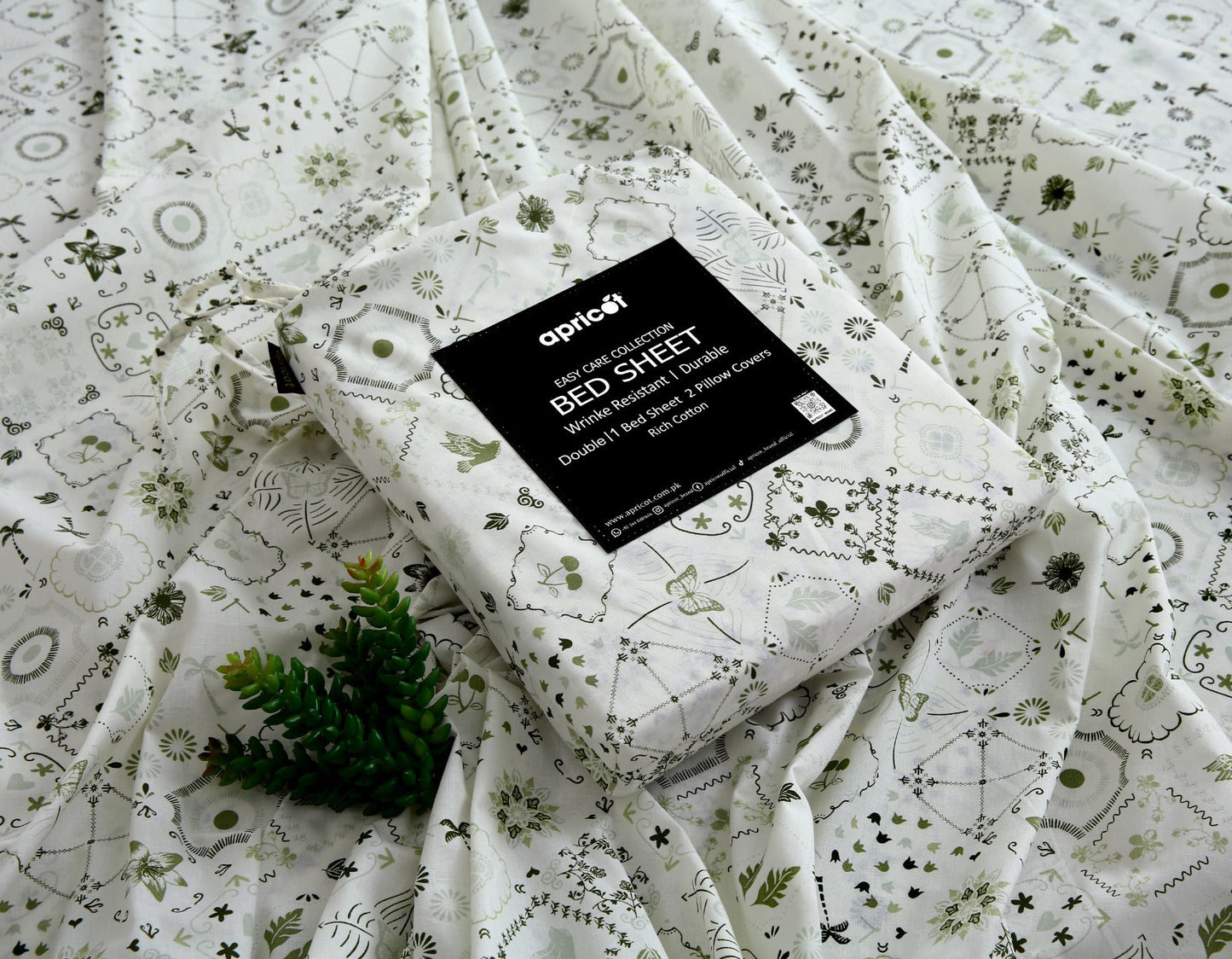 3 PCs Double Bed Sheet With Same Packing-Floral Patchwork Bed Sheets Apricot