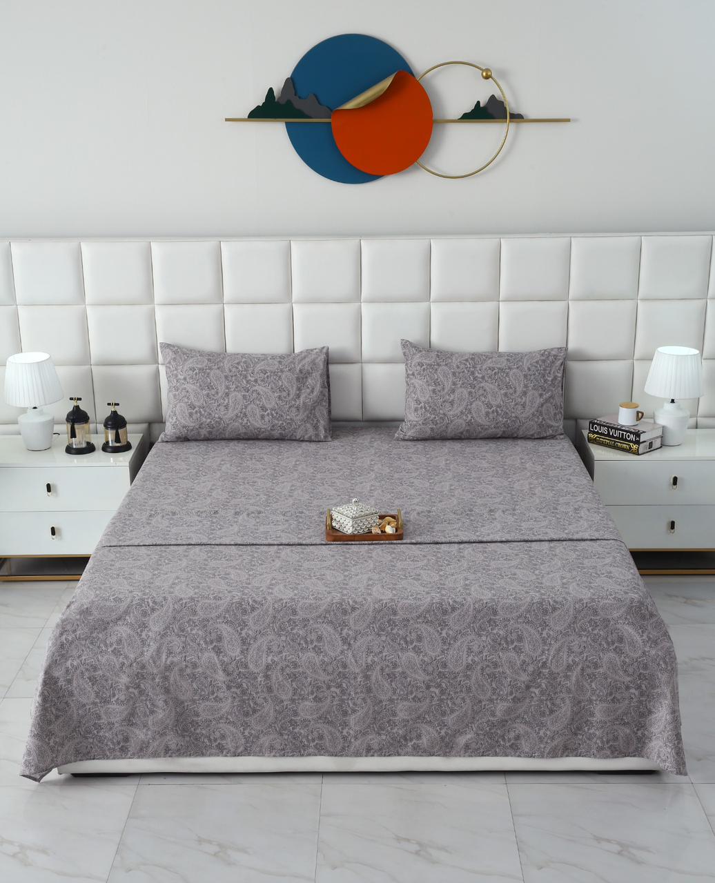 3 PCs Double Bed Sheet With Same Packing-Intricate floral Bed Sheets Apricot