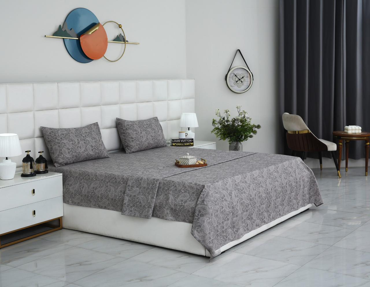 3 PCs Double Bed Sheet With Same Packing-Intricate floral Bed Sheets Apricot
