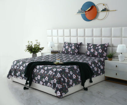 3 PCs Double Bed Sheet With Same Packing-White Blossom Bed Sheets Apricot
