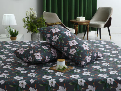 3 PCs Double Bed Sheet With Same Packing-White Blossom Bed Sheets Apricot