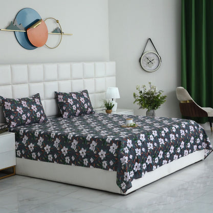 3 PCs Double Bed Sheet With Same Packing-White Blossom Bed Sheets Apricot