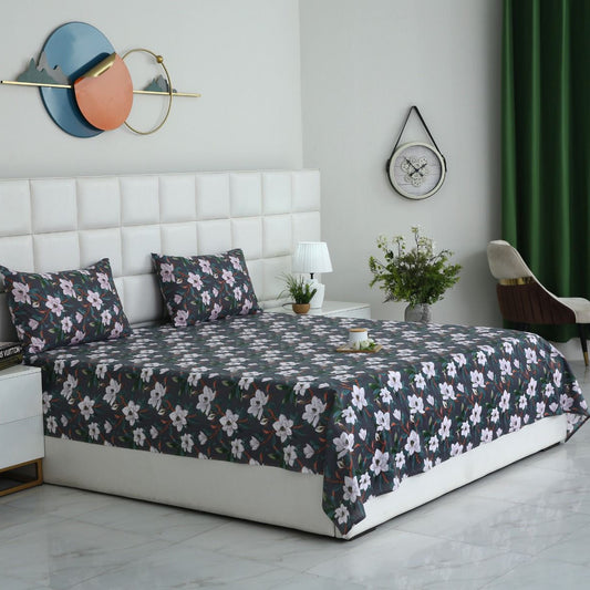 3 PCs Double Bed Sheet With Same Packing-White Blossom Bed Sheets Apricot