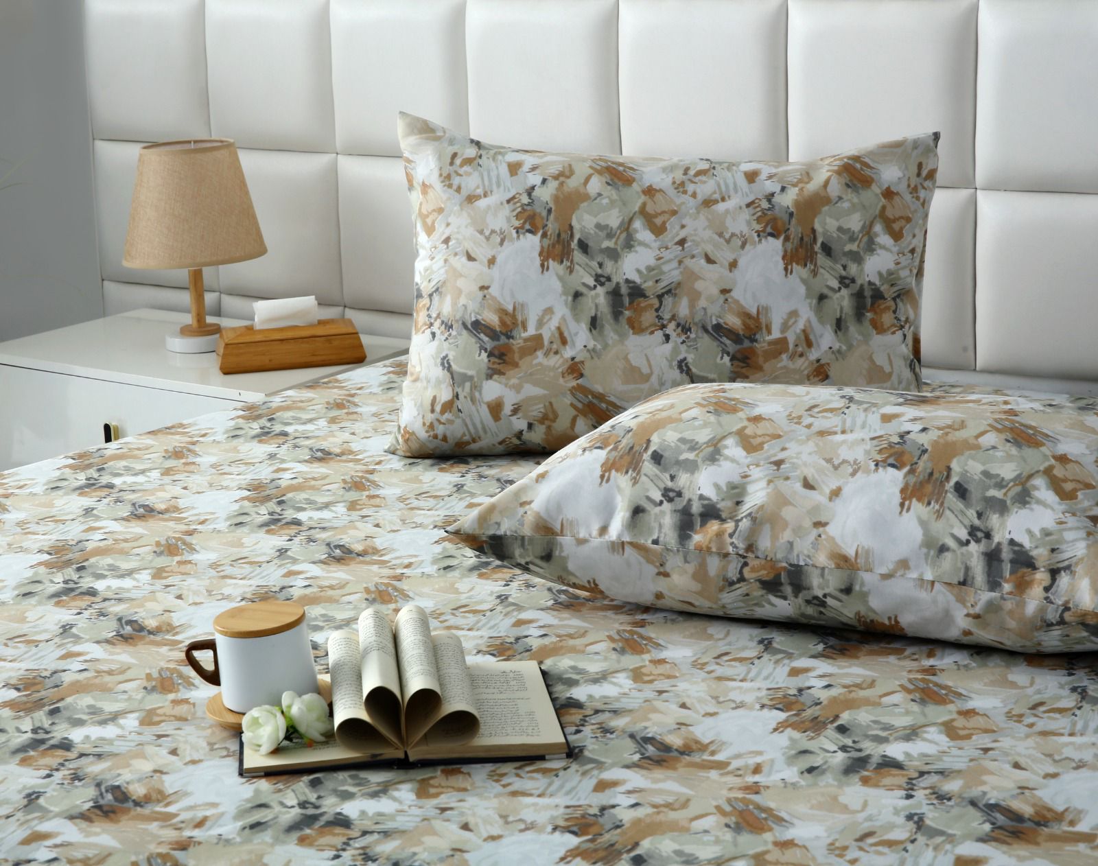 3 PCs Double Bed Sheet- DB268 BED SHEET Apricot