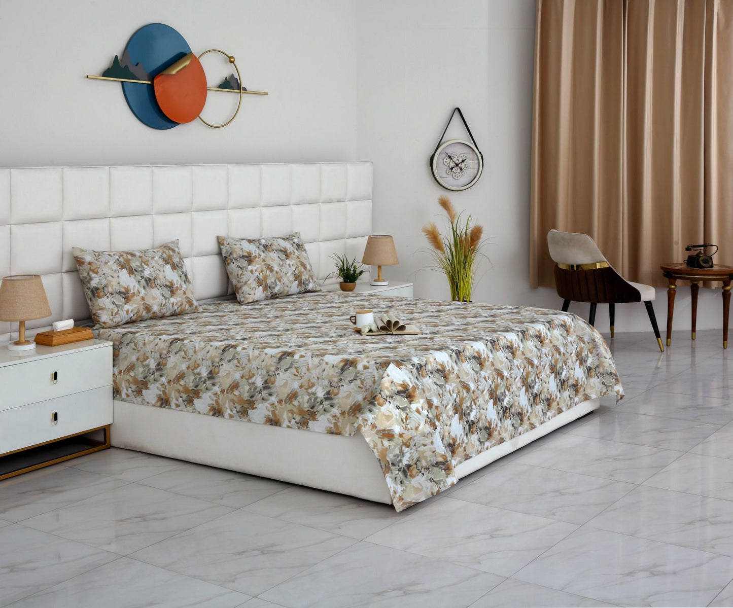 3 PCs Double Bed Sheet- DB268 BED SHEET Apricot