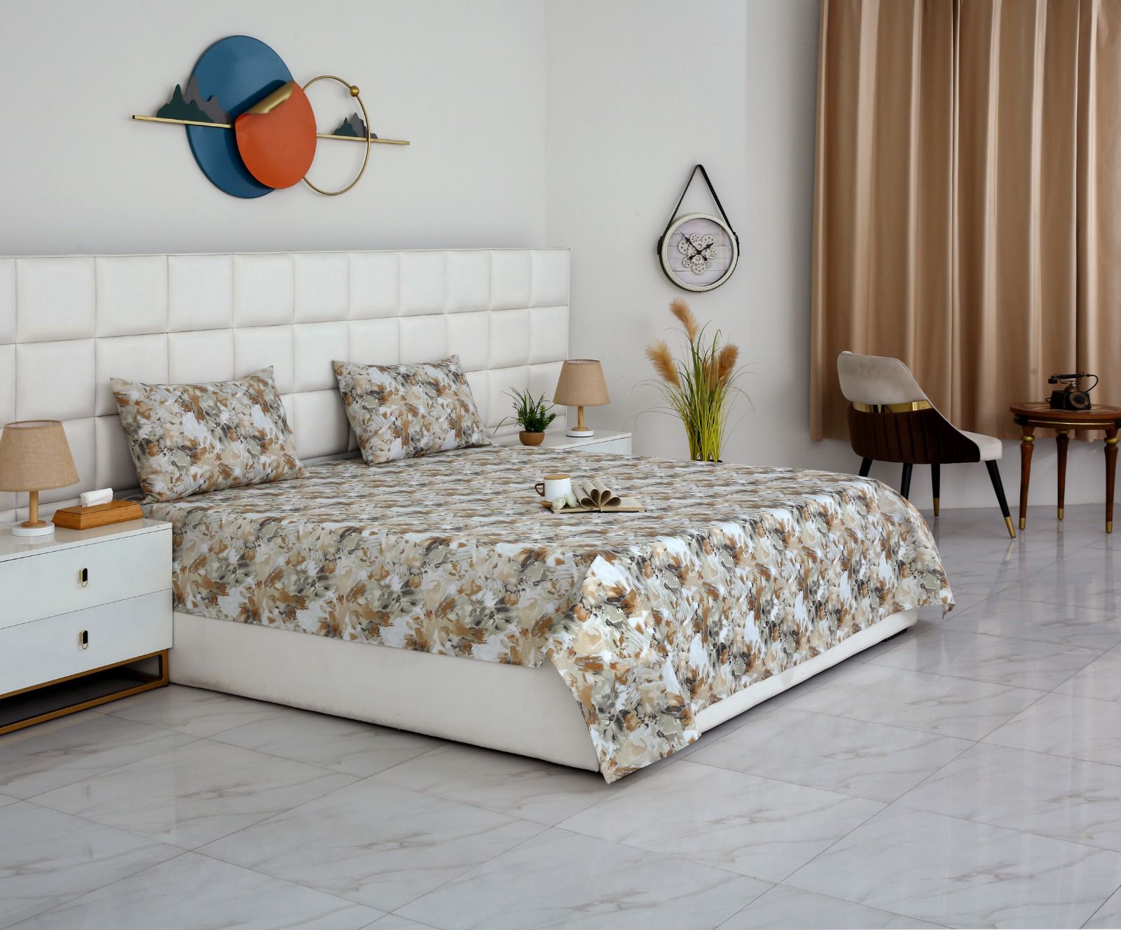 3 PCs Double Bed Sheet- DB268 BED SHEET Apricot