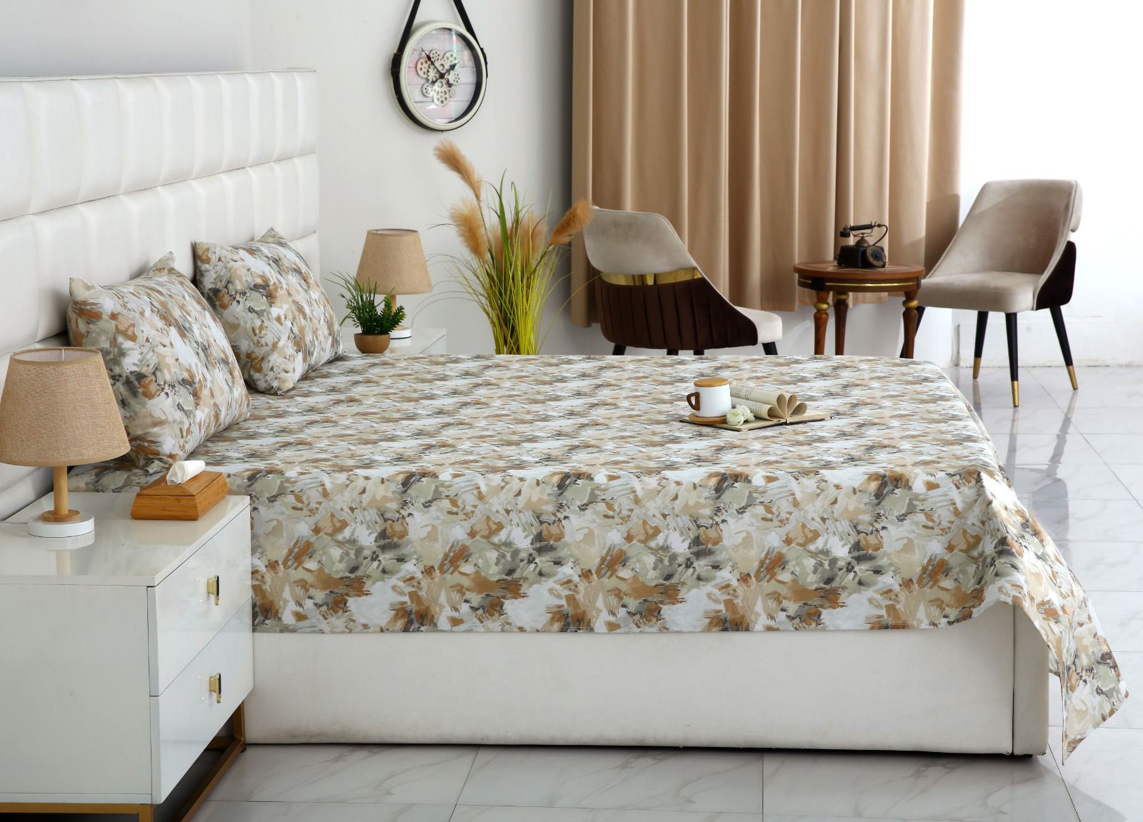 3 PCs Double Bed Sheet- DB268 BED SHEET Apricot