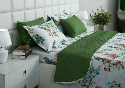 6 PCs Bed Spread Set- Green Lotus Bed Spread Apricot