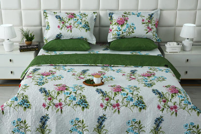 6 PCs Bed Spread Set- Green Lotus Bed Spread Apricot
