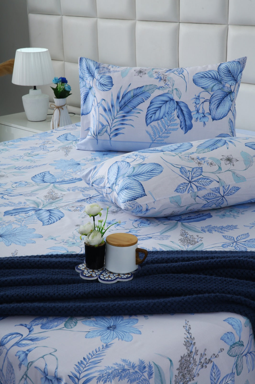 3 PCs Double Bed Sheet With Same Packing-Blue hawaii Bed Sheets Apricot