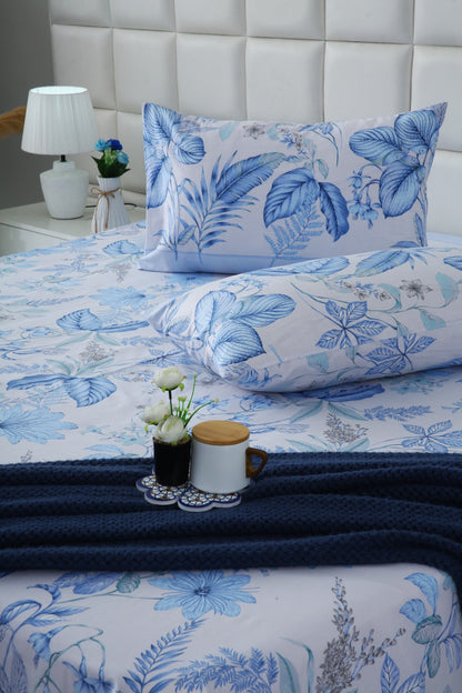3 PCs Double Bed Sheet With Same Packing-Blue hawaii Bed Sheets Apricot