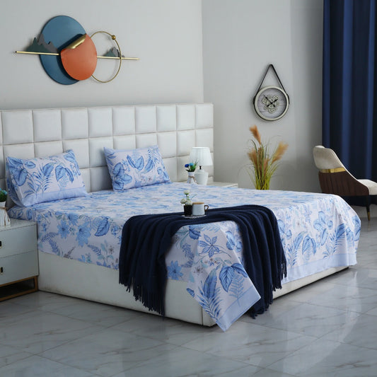 3 PCs Double Bed Sheet With Same Packing-Blue hawaii Bed Sheets Apricot