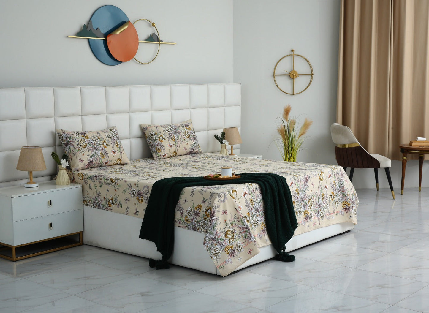 3 PCs Double Bed Sheet With Same Packing-Pastel Chanel Bed Sheets Apricot