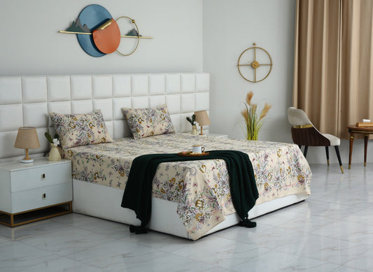 3 PCs Double Bed Sheet With Same Packing-Pastel Chanel Bed Sheets Apricot