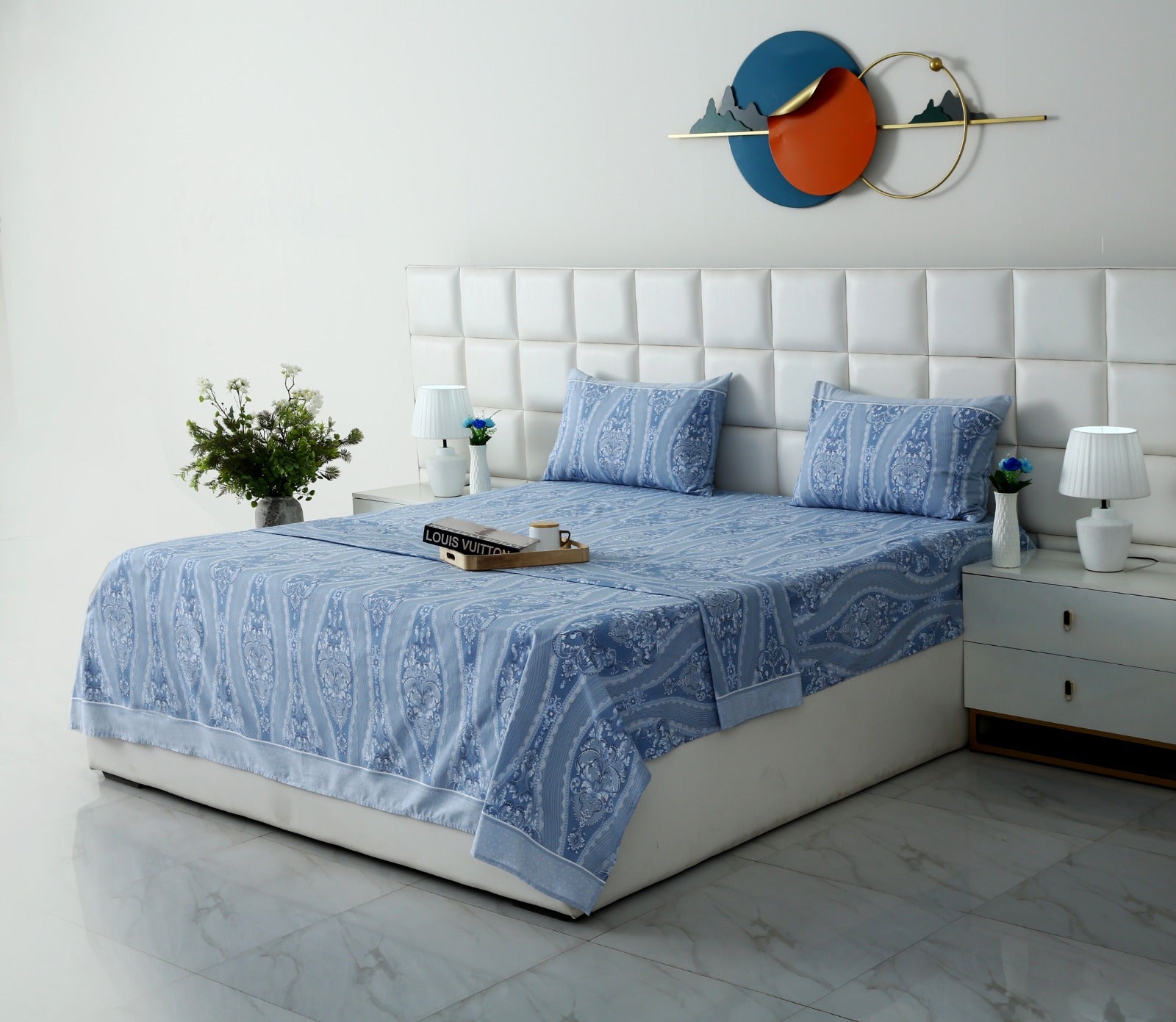 3 PCs Double Bed Sheet With Same Packing-Bouquet Nature Bed Sheets Apricot
