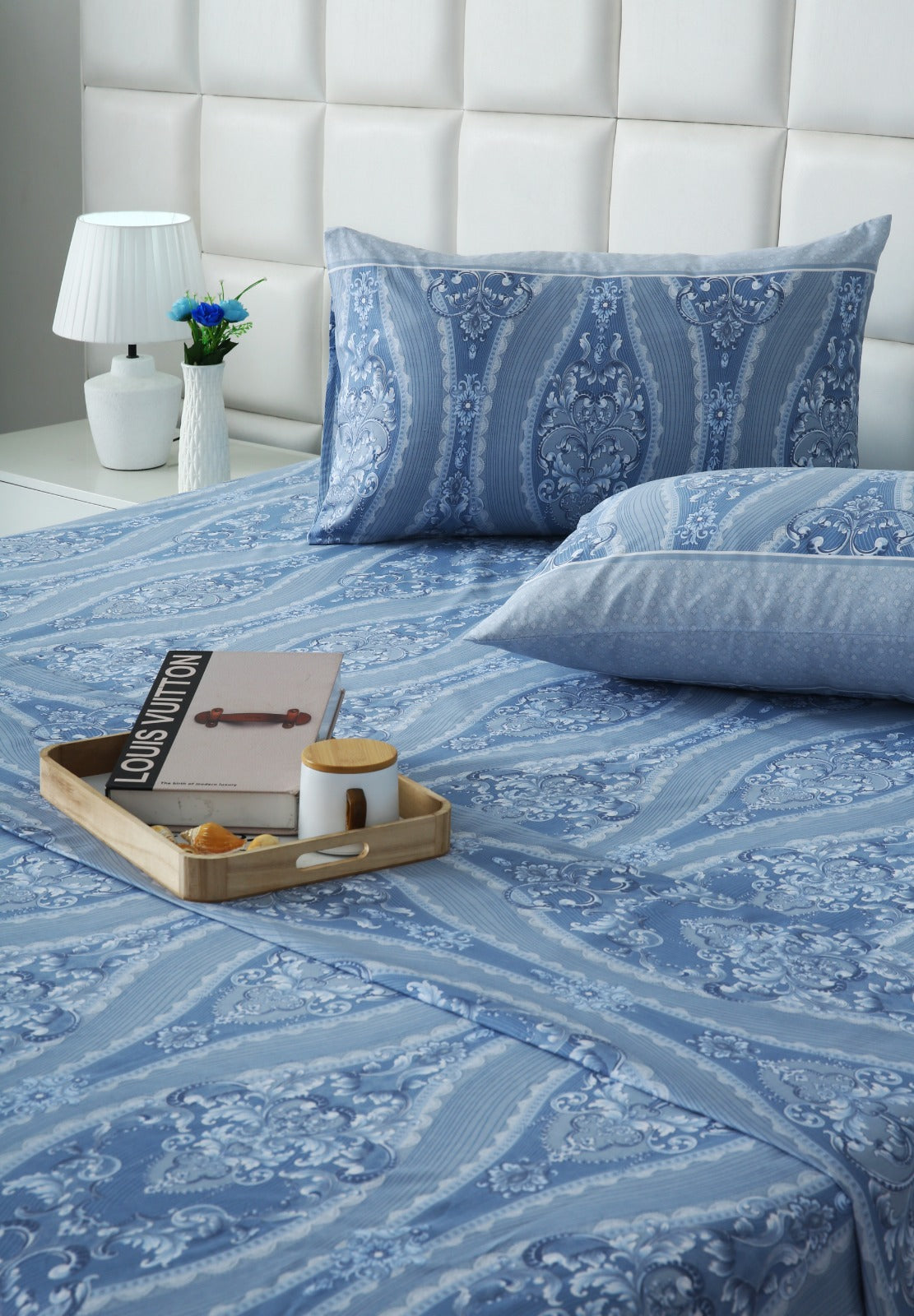 3 PCs Double Bed Sheet With Same Packing-Bouquet Nature Bed Sheets Apricot