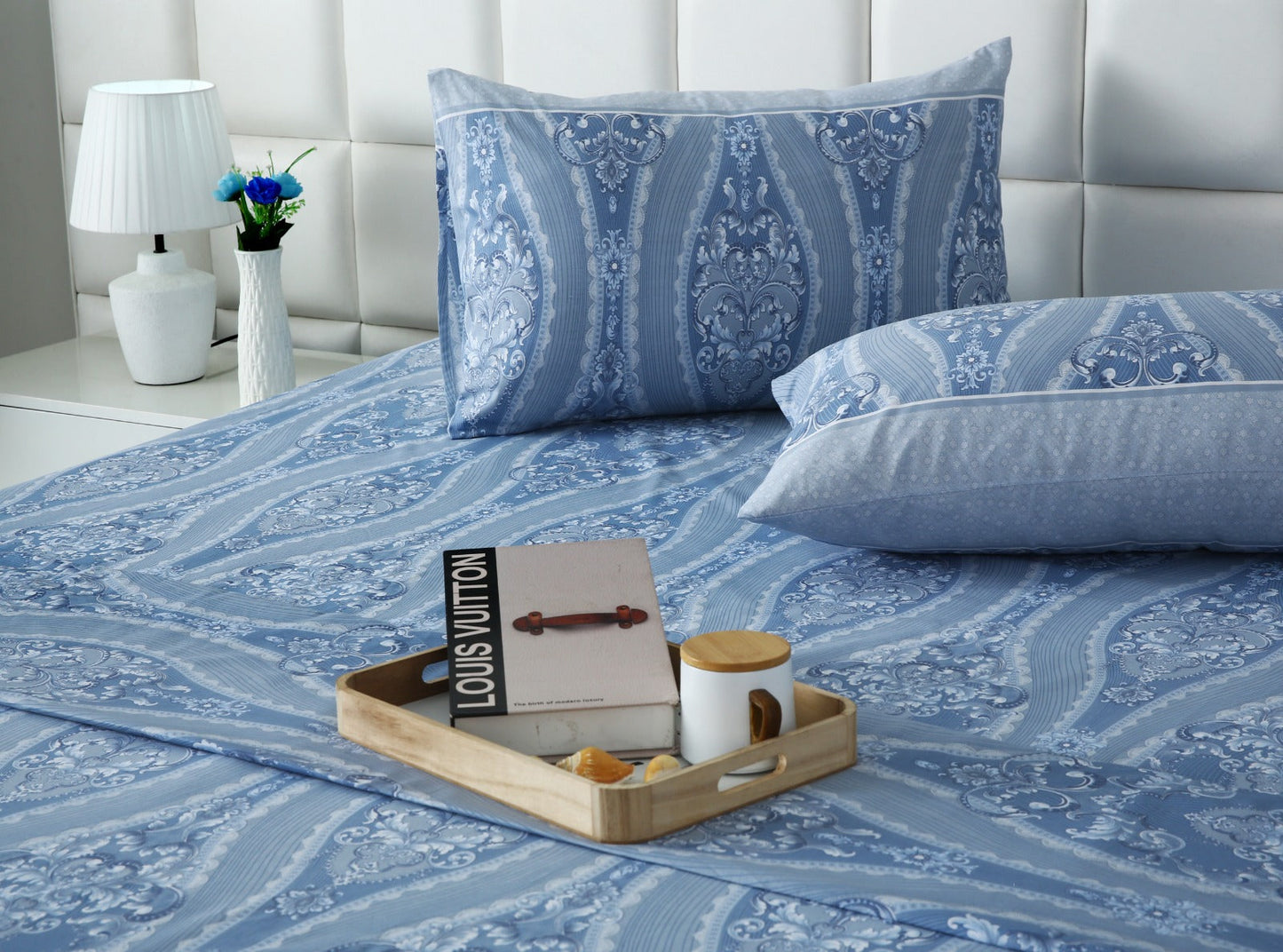 3 PCs Double Bed Sheet With Same Packing-Bouquet Nature Bed Sheets Apricot