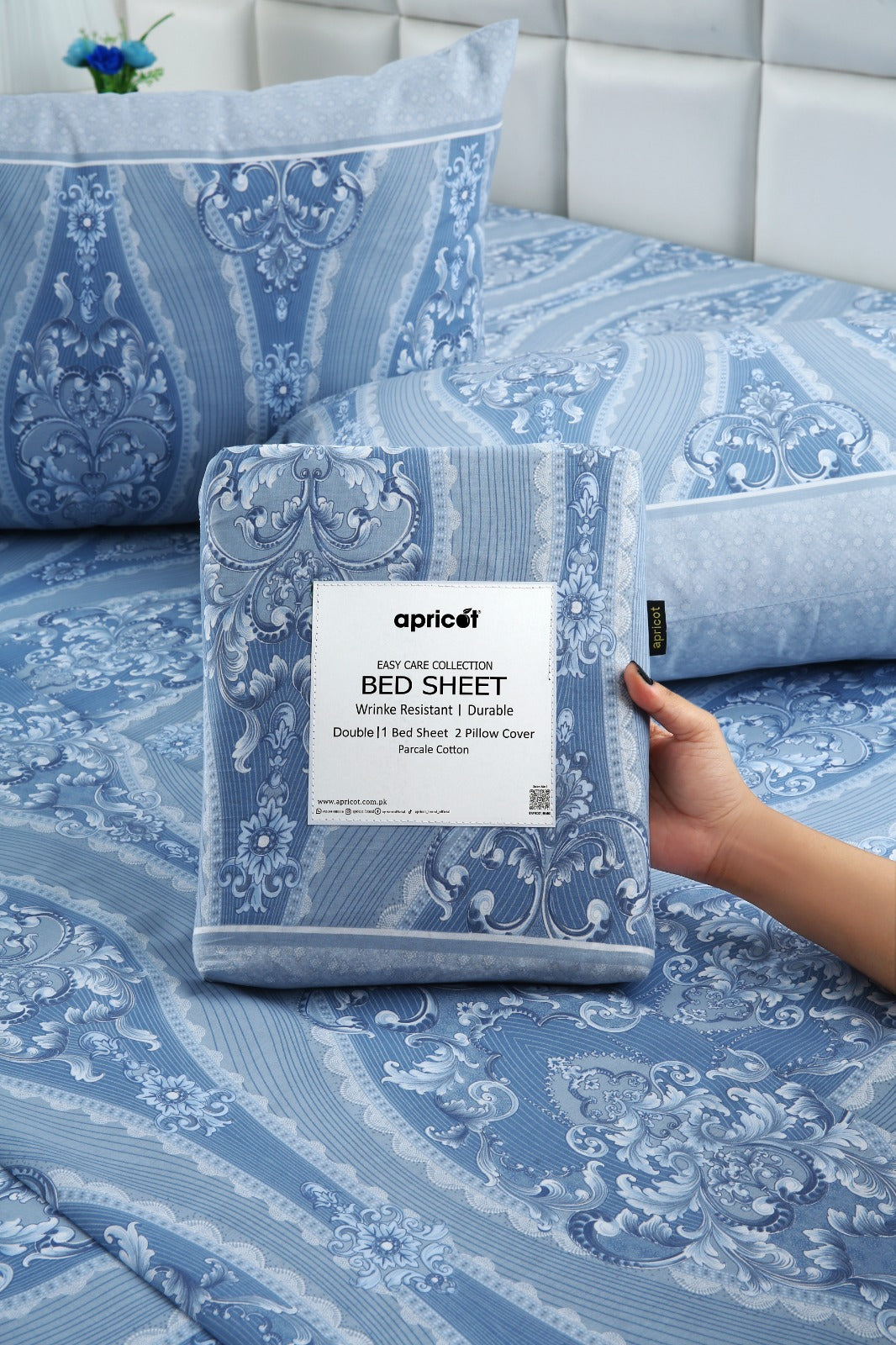 3 PCs Double Bed Sheet With Same Packing-Bouquet Nature Bed Sheets Apricot