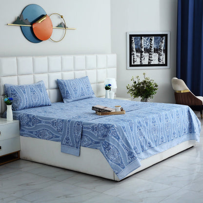 3 PCs Double Bed Sheet With Same Packing-Bouquet Nature Bed Sheets Apricot