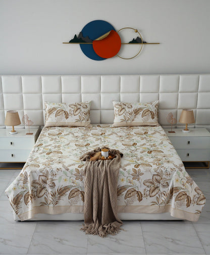 3 PCs Double Bed Sheet With Same Packing- Imperial Beige Bed Sheets Apricot