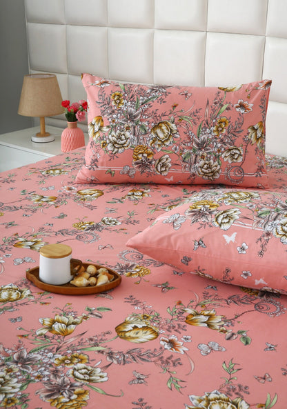 3 PCs Double Bed Sheet With Same Packing- Beatrice Vintage Bed Sheets Apricot