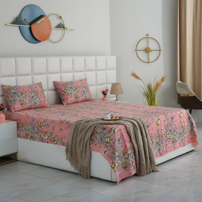 3 PCs Double Bed Sheet With Same Packing- Beatrice Vintage Bed Sheets Apricot