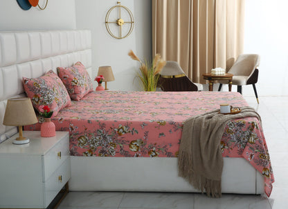 3 PCs Double Bed Sheet With Same Packing- Beatrice Vintage Bed Sheets Apricot