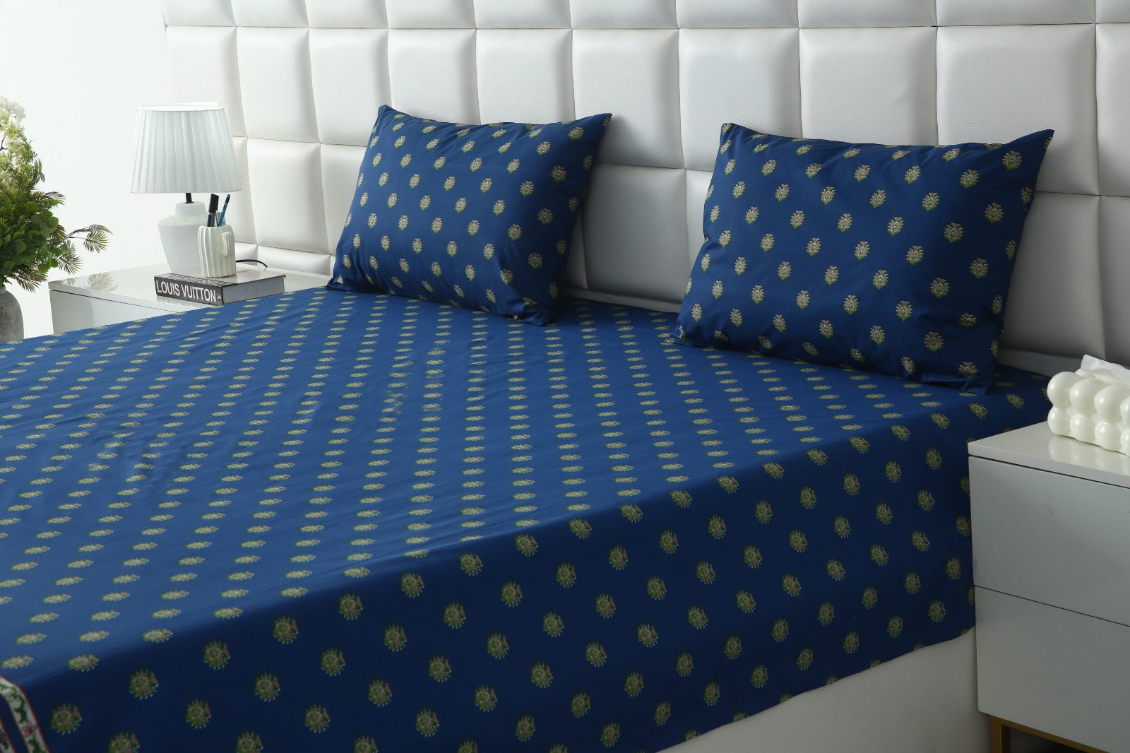 3 PCs Double Bed Sheet With Same Packing- Blue Motives Bed Sheets Apricot