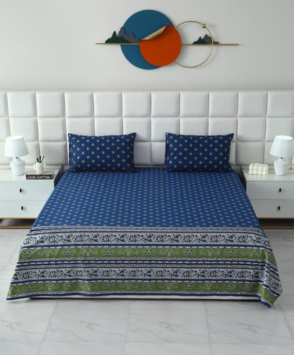 3 PCs Double Bed Sheet With Same Packing- Blue Motives Bed Sheets Apricot