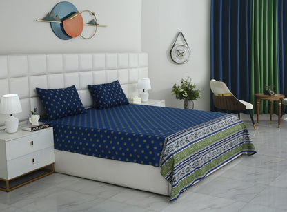 3 PCs Double Bed Sheet With Same Packing- Blue Motives Bed Sheets Apricot
