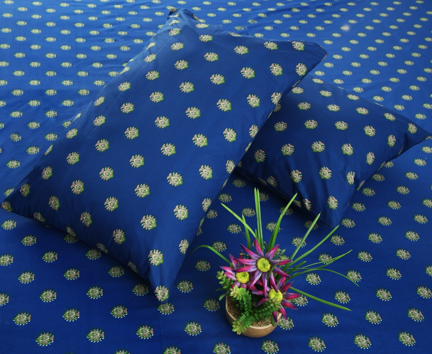 3 PCs Double Bed Sheet With Same Packing- Blue Motives Bed Sheets Apricot