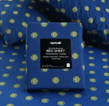 3 PCs Double Bed Sheet With Same Packing- Blue Motives Bed Sheets Apricot