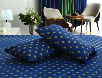 3 PCs Double Bed Sheet With Same Packing- Blue Motives Bed Sheets Apricot