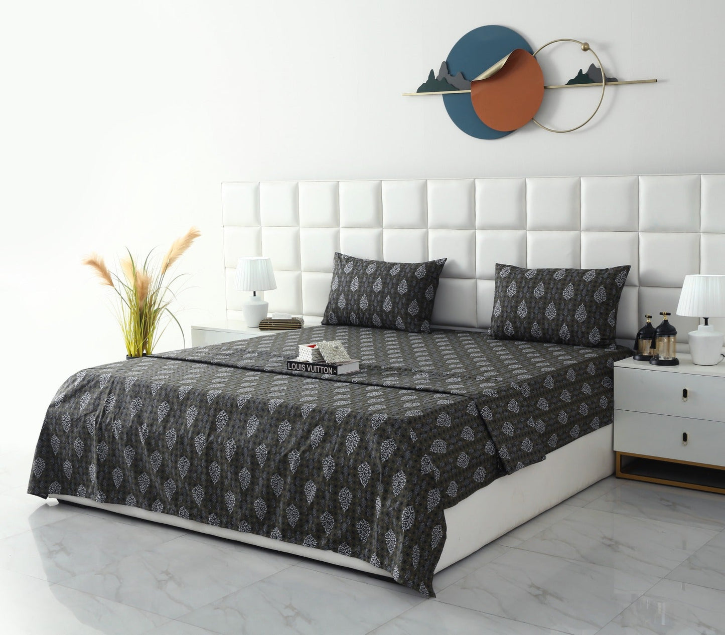 3 PCs Double Bed Sheet With Same Packing- Amber Grey Bed Sheets Apricot