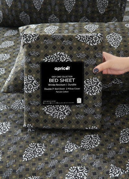 3 PCs Double Bed Sheet With Same Packing- Amber Grey Bed Sheets Apricot