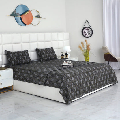 3 PCs Double Bed Sheet With Same Packing- Amber Grey Bed Sheets Apricot