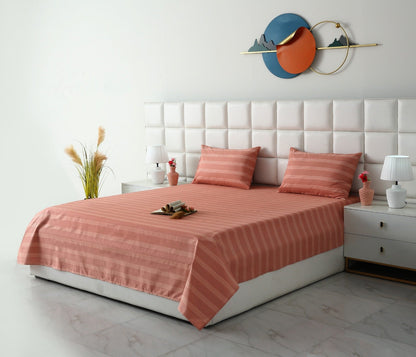 3 PCs Double Bed Sheet With Same Packing- Peach Boders Bed Sheets Apricot