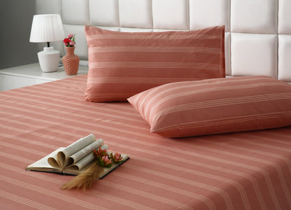 3 PCs Double Bed Sheet With Same Packing- Peach Boders Bed Sheets Apricot