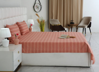 3 PCs Double Bed Sheet With Same Packing- Peach Boders Bed Sheets Apricot