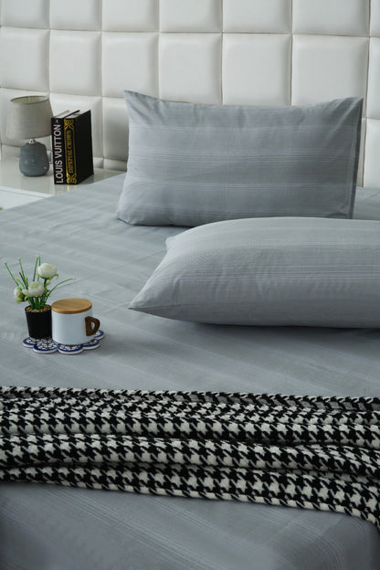 3 PCs Double Bed Sheet With Same Packing- Grey Shades Bed Sheets Apricot