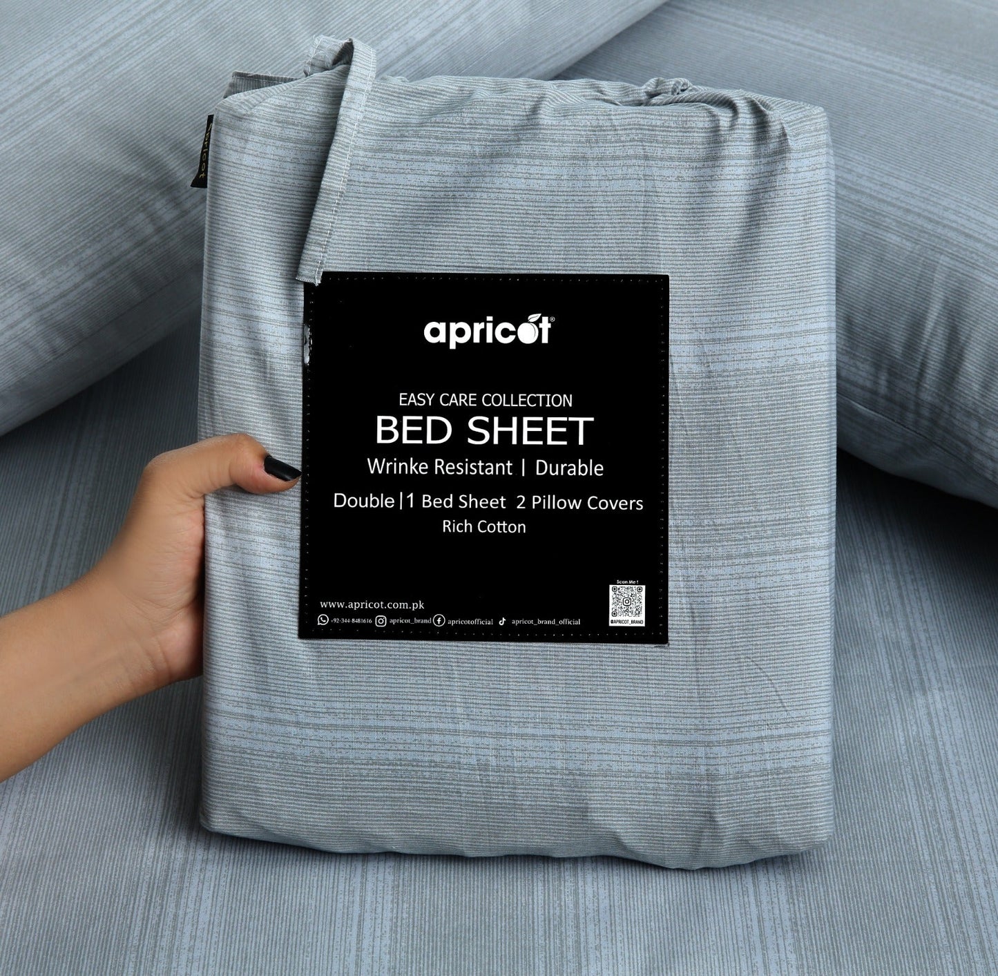 3 PCs Double Bed Sheet With Same Packing- Grey Shades Bed Sheets Apricot
